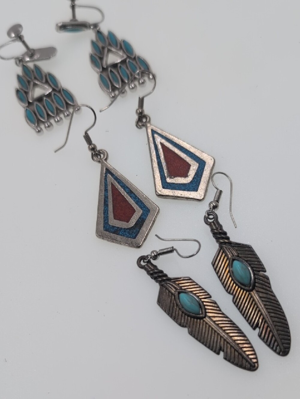Boutique Southwestern Silver & Turquoise Earring Lot (EB10) - Set of 3